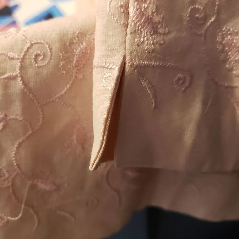 Josephine Chaus Silk Linen Pink Pants With Floral Embroider Trim Size 14  NWOT - Picture 7 of 10